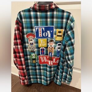 Disney Toy Story Plaid Holiday Shirt Toy To The World Men’s Large